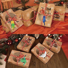 Decorative gift boxes with animal cutouts on a festive background