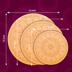American Elm 3-Piece Art Board Set Pre-Marked MDF Circles for Lippan, Mandala DIY Craft Kit