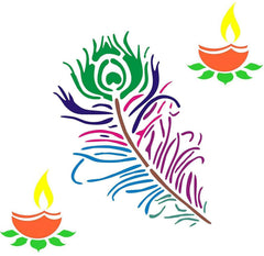 Cliths Wooden Rangoli Set for Diwali DIY Décor Peacock Feather & Diya Design Cutouts for Painting, Home Decoration, Festival Crafts
