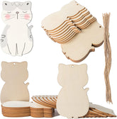 Set of wooden cat-shaped cutouts with a broom on a white background