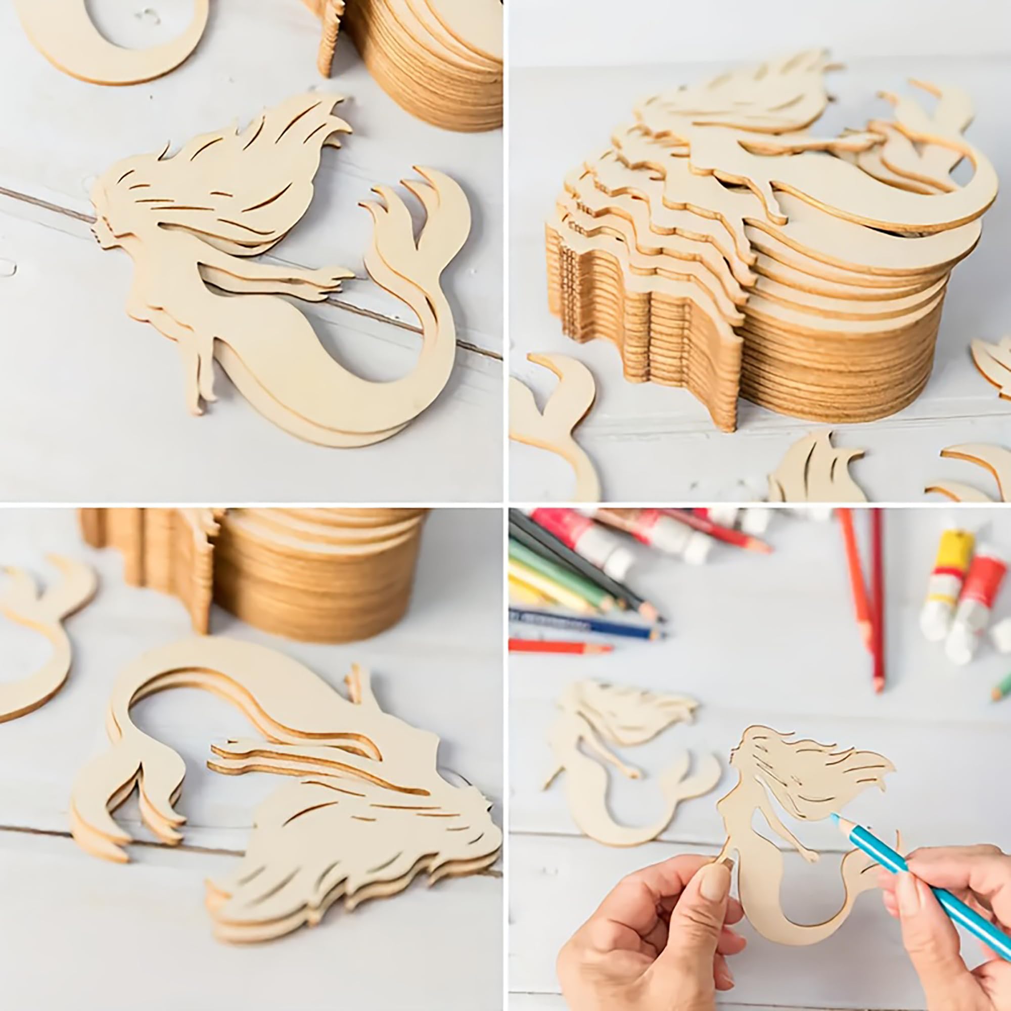 unfinished wooden mermaid shapes
