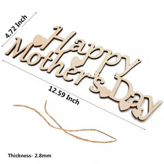 Wooden 'Happy Mother's Day' decoration with measurements on a white background