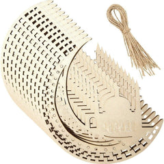 Wooden moon-shaped decorative item with intricate patterns on a white background