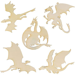 Five dragon-shaped wooden cutouts on a white background