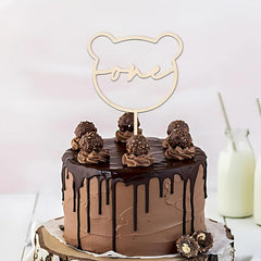 Cliths Wooden Bear Shape One Cake Topper for 1st Birthday Party Decoration MDF Cake Insert Sign for Baby Boy Girl Smash