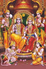 Decorative image of deities in traditional attire with intricate details