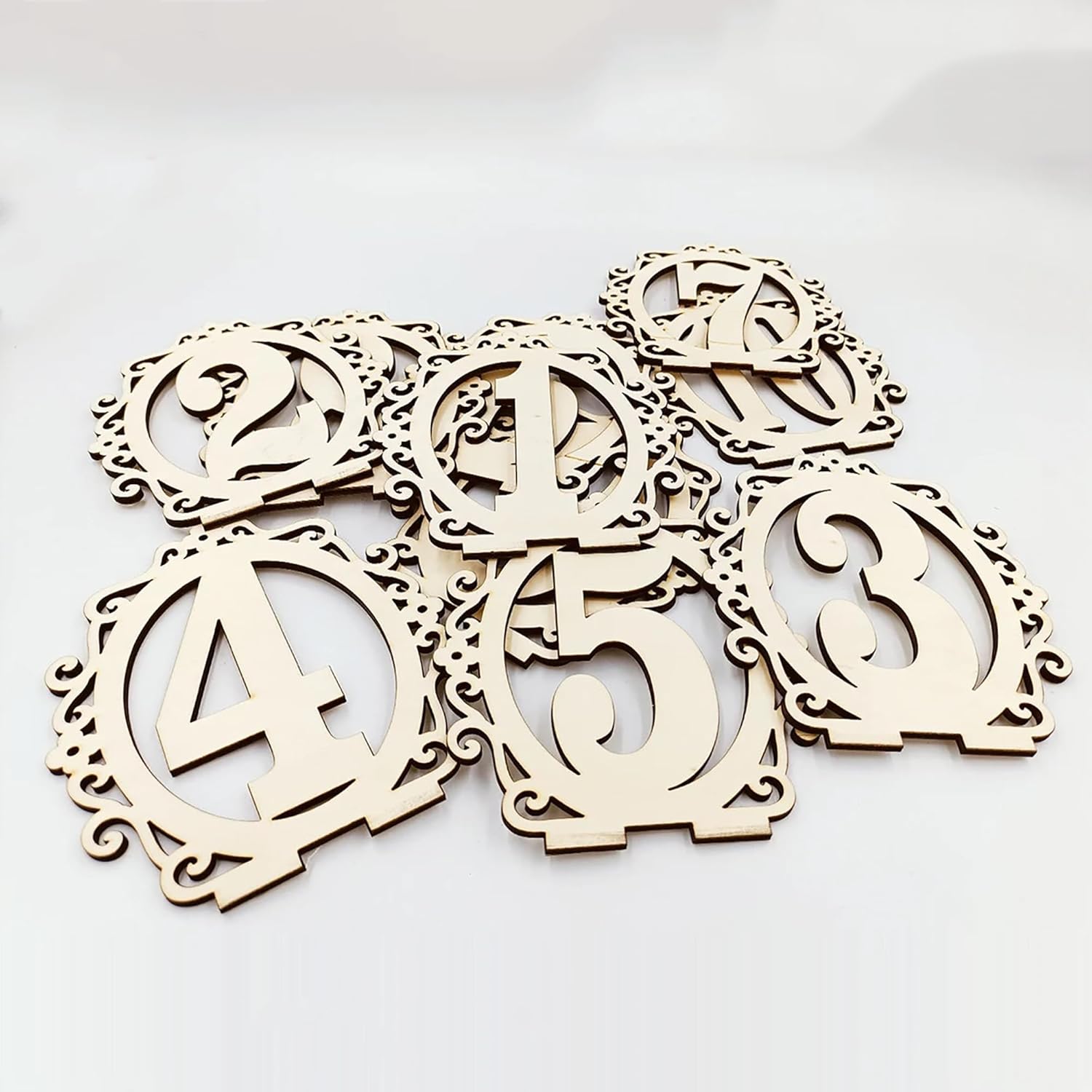 Decorative wooden numbers on a white background