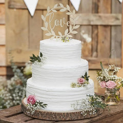 Cliths Wooden "Love" Wedding Cake Topper MDF Round Romantic Decor for Valentine's Day, Anniversaries & Weddings
