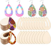 American Elm 100 Pcs Unfinished Wood Teardrop Earring Blanks Hollowed Out Pendants DIY Jewelry Making