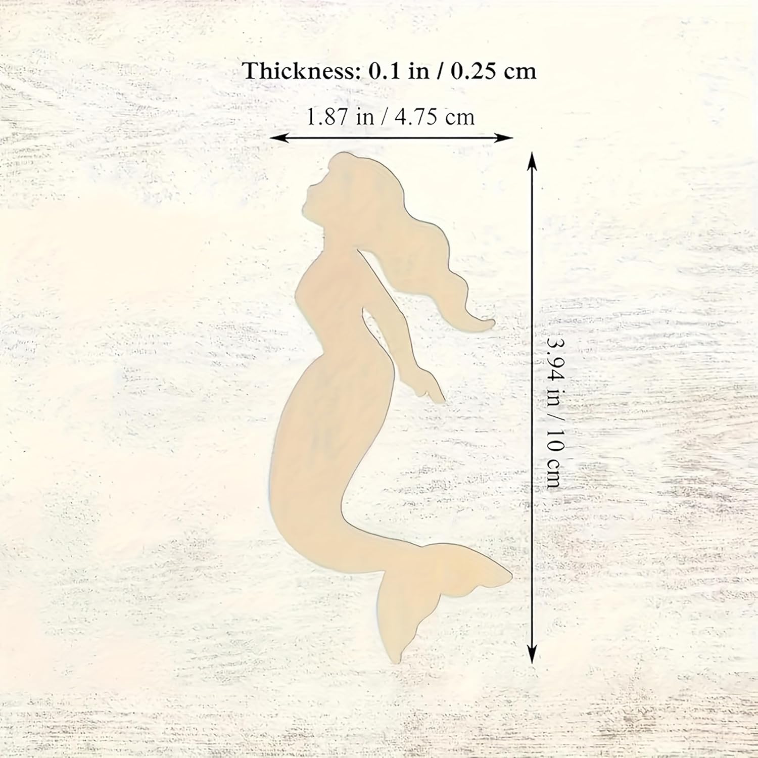 Mermaid silhouette with measurements on a textured beige background