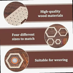 Cliths 4 Pcs Hexagon Crochet Blocking Board Wooden Loom Kit for Easy Yarn Weaving Projects DIY Crochet Frame for Knitting Art Craft Tools