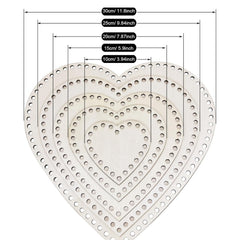 Heart-shaped pegboard with measurements on a white background