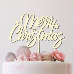 Cliths "Merry Christmas" Cake Topper Wooden Eco-Friendly Wedding & NYE Decor, Rustic Bridal Shower & Xmas Party Decoration
