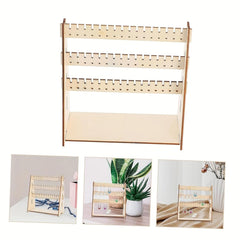 American Elm Wooden Jewelry Display Rack 8.74x7.99 inch Multi-Tier Wall Mounted Earring Holder Stand with Adjustable Shelves MDF Organizer for Earrings