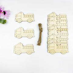 Wooden fire truck toys with a string on a white background