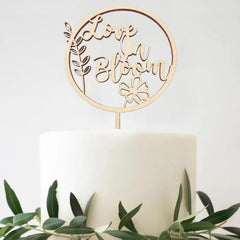 Cliths Wooden "Love in Bloom" Cake Topper Floral Wedding Cake Decor, Rustic Bridal/Baby Shower, MDF Cake Decoration