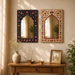 American Elm Pack of 2 Jharokha Mirror Wall Decor for Home Decor Living Room