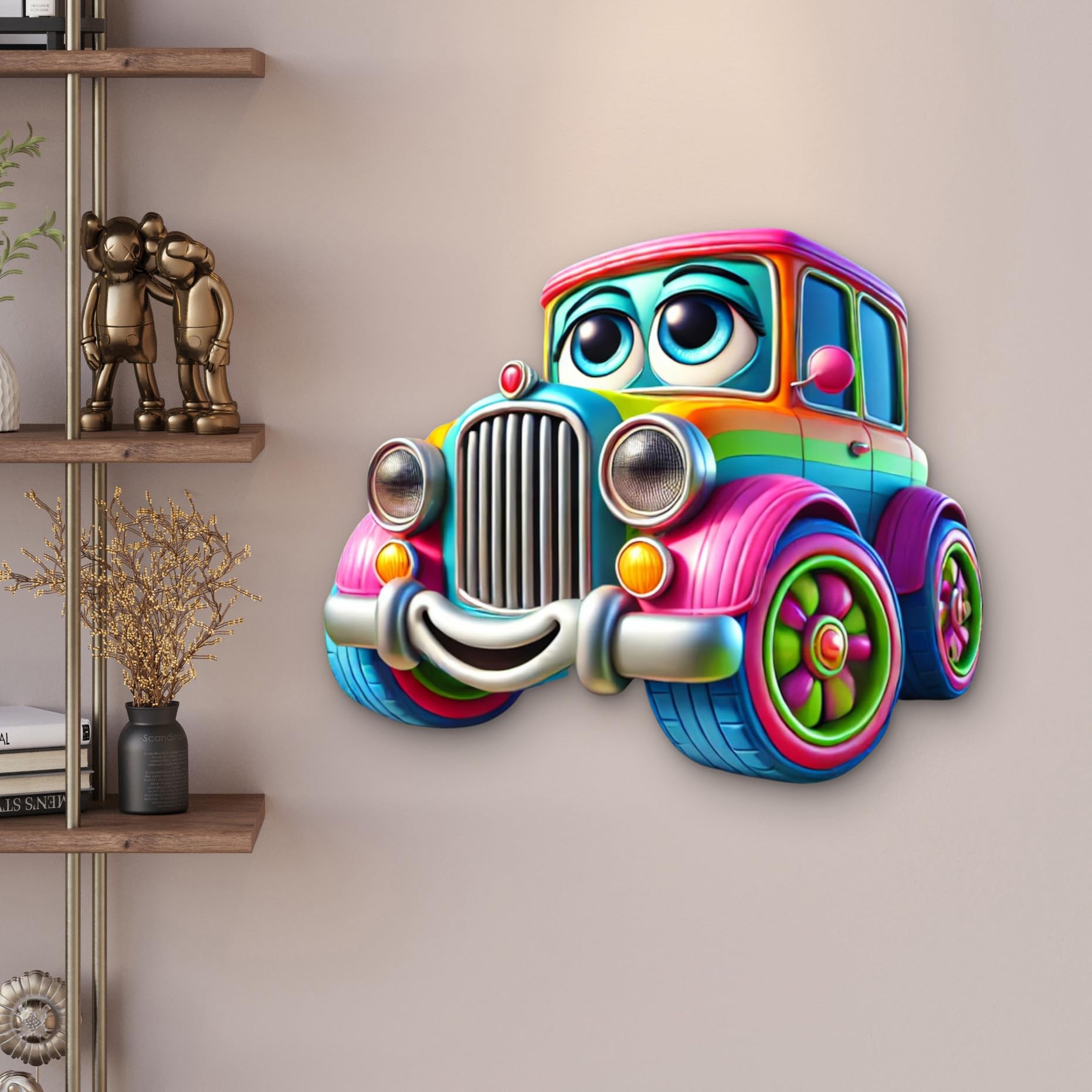 colorful toon car 3d mdf art for kids' room decoration