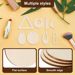 American Elm 80 Pcs Unfinished Wooden Earring Blanks Kit 8 Shapes (Teardrop, Circle, Rectangle) MDF for DIY Jewelry Making