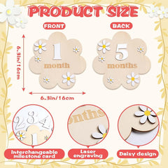 Product size chart for baby milestone cards with daisy design