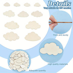 Cloud-shaped stickers with text highlighting features on a blue background
