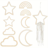 American Elm 8 Pcs Boho Wooden Macrame Frames Set Moon Star Cloud Rainbow Shapes DIY Craft Wall Hanging Decor MDF Cutouts for Weaving, Home Decoration, Room