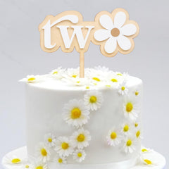 American Elm Wooden Daisy Cake Topper Set of 2 MDF Flower for 2nd Birthday, Baby Shower, Boho Party