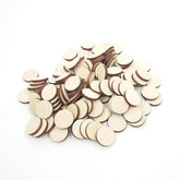 Stack of wooden discs on a white background