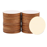 Stacks of round wooden coasters with a close-up of a coaster on a white background.