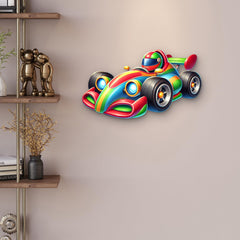 colorful 3d mdf formula one car wall hanging for playroom