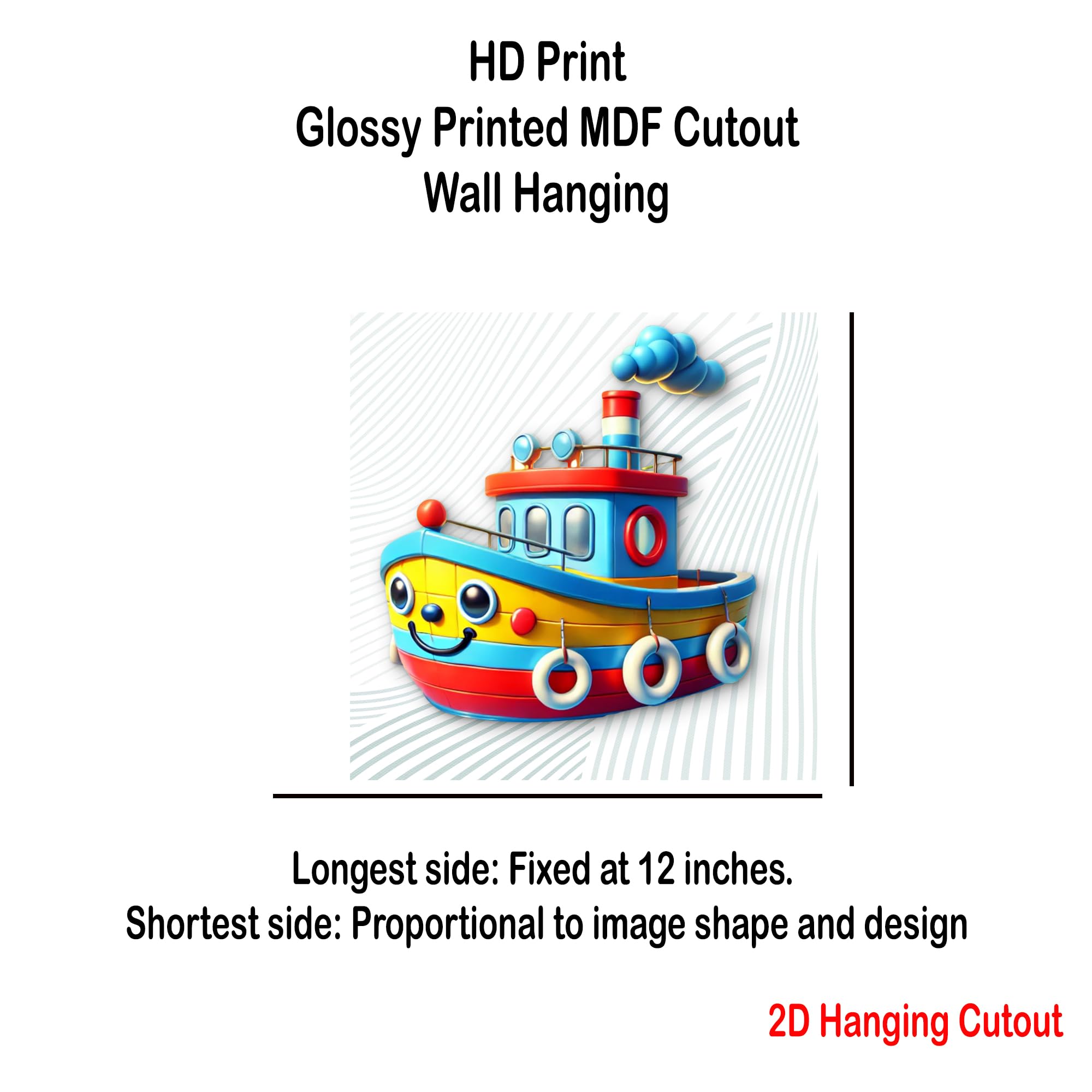 3d mdf boat toy wall art for kids' room décor