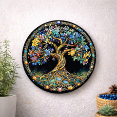 American Elm Tree of Life Wall Decor - 8 Inch Round MDF Print - Symbol of Growth & Connection -Vastu Ready-to-Hang Display for Home & Office
