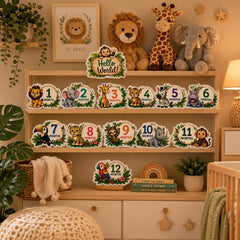 safari theme monthly baby milestone cards