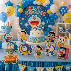 Pack of 12 Doraemon Theme Printed MDF Cutouts for Kids Room Decor Cartoon Character Cutouts Wall Decoration