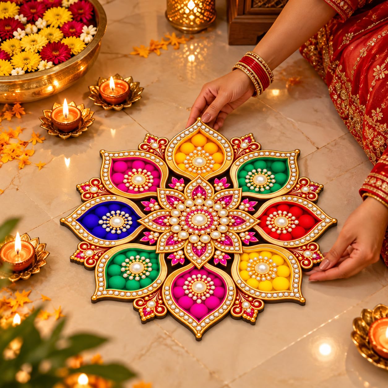 MDF floor rangoli decoration for festive home