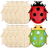 Wooden ladybug puzzle pieces with colorful ladybug illustrations on a white background