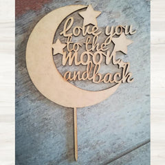 Cliths Wooden "Love You to the Moon" Cake Topper MDF Romantic Decor for Birthdays, Weddings & Eid Elegant Gift