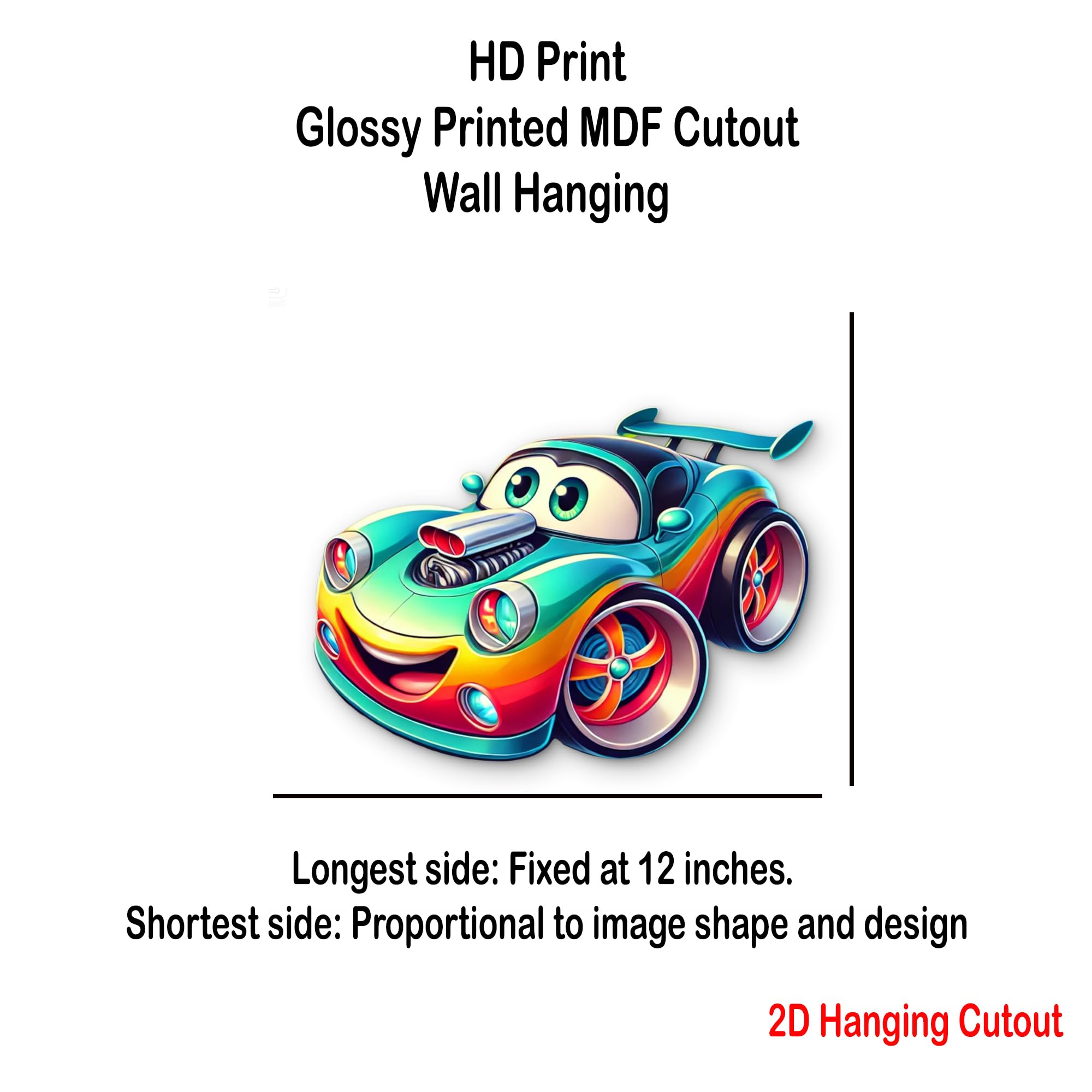 colorful cartoon car 3d mdf wall decor for kids' gift