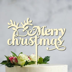 Cliths "Merry Christmas" Cake Topper Wooden Holiday & Birthday Decor Xmas Party Decoration MDF Giftable Keepsake