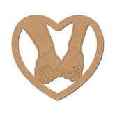 Cardboard cutout of two hands holding each other inside a heart shape on a white background