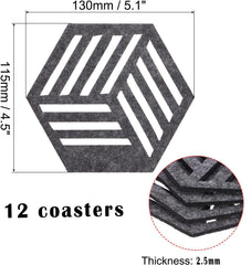 American Elm Hexagon Felt Coasters 12 Pcs Dark Grey Heat Resistant Drink Coasters for Cups, Pots, Bowls Felt Pads