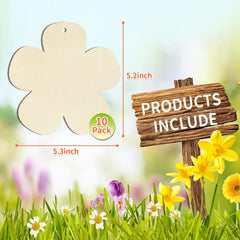 American Elm 10 Pcs Wooden Flower Ornaments, Flower Wooden DIY Blank Unfinished Wood