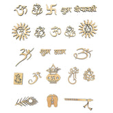 Collection of gold religious symbols and designs on a white background