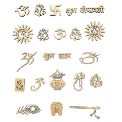 Collection of gold religious symbols and designs on a white background