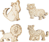 Set of wooden animal puzzles including a wolf, tiger, lion, and leopard on a white background.