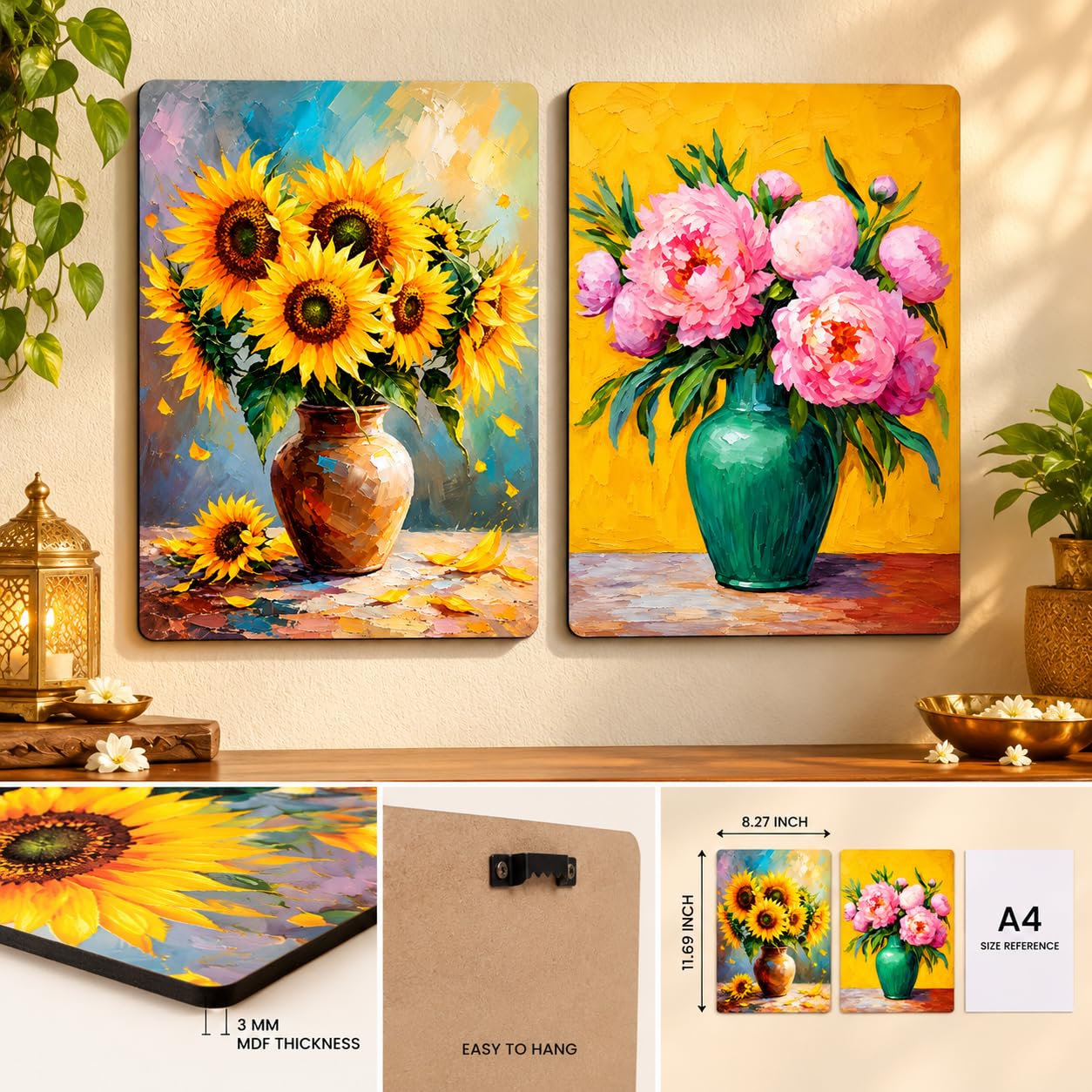 sunflower and peony painting for bedroom walls