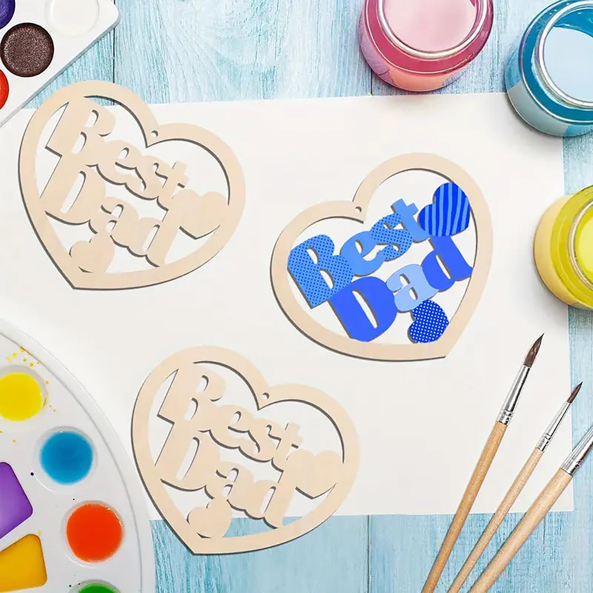 Paintable wooden hearts for personalized dad projects