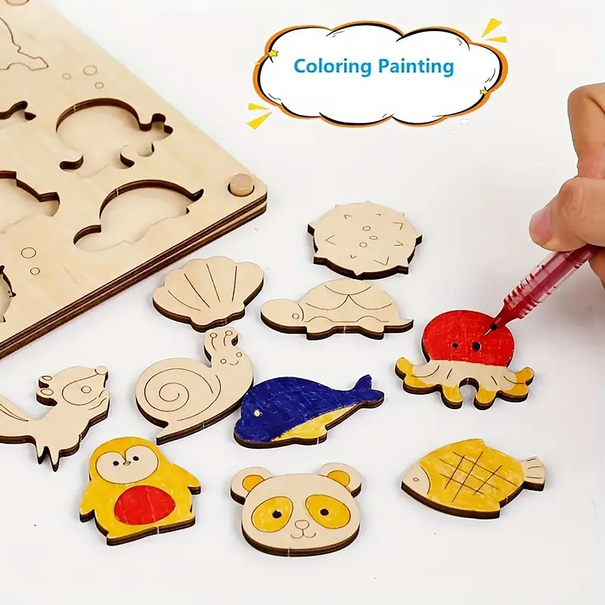 Creative play wood ruler stencil with shape tangrams