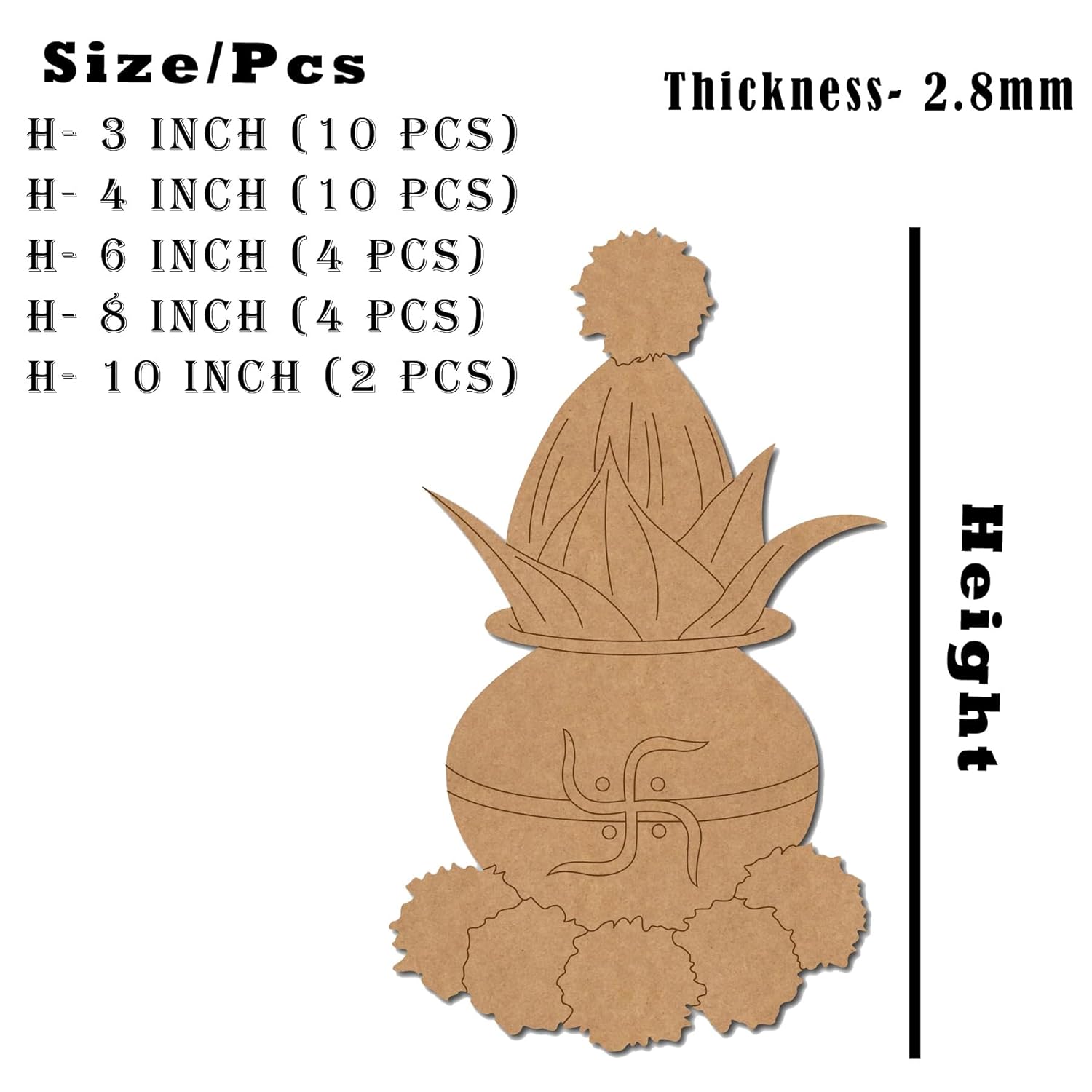 Cardboard pineapple with size and thickness information on a white background