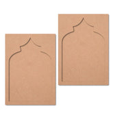 Two brown cardboard panels with cut-out shapes on a white background